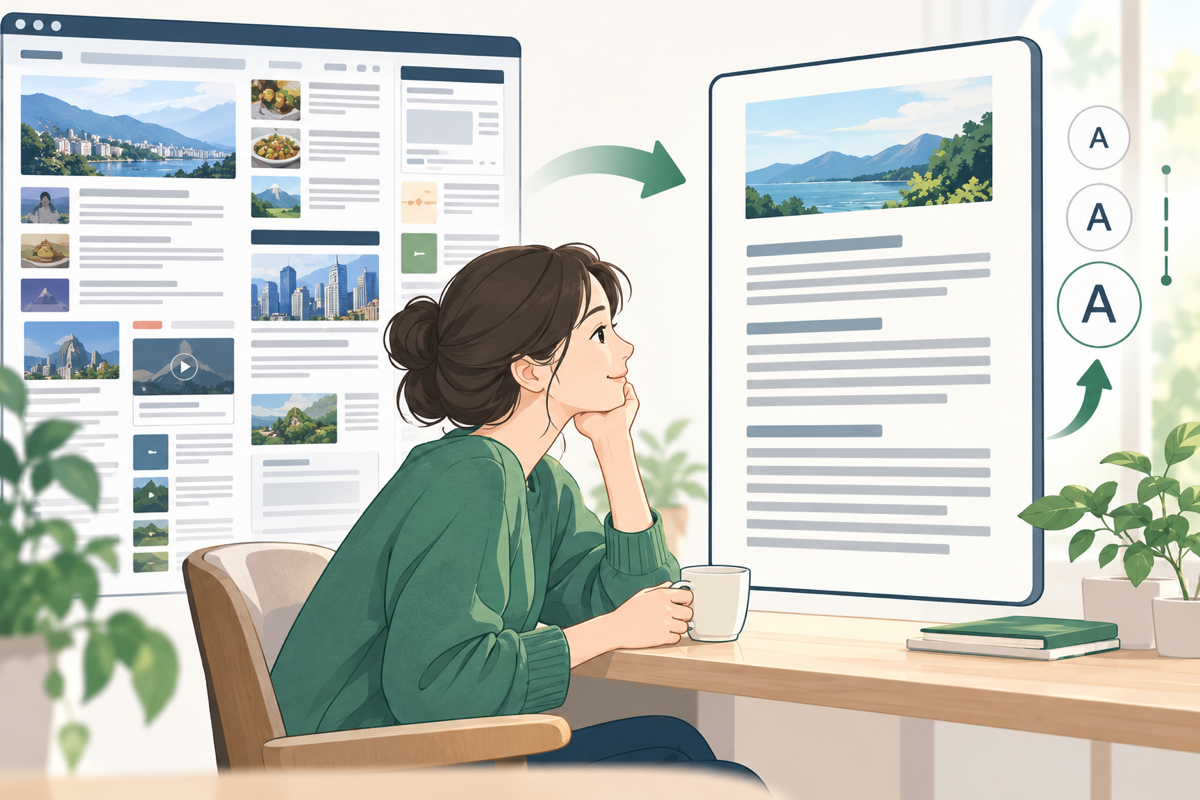 웹페이지 글씨가 작고 산만하다면|크롬 읽기 모드로 본문에 집중하기 설명 그림