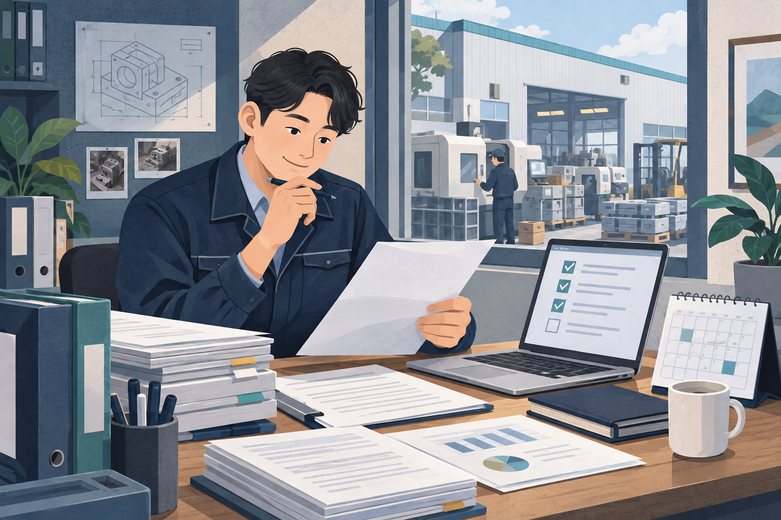 중소기업 대표가 정책자금 신청 서류를 준비하는 모습